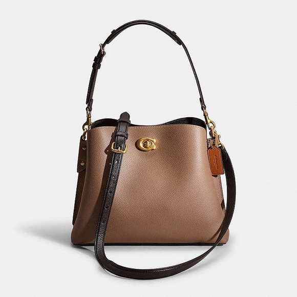 Coach Handbags - COACH•willow stone grey/black pebble leather bucket shoulder crossbody bag NWT